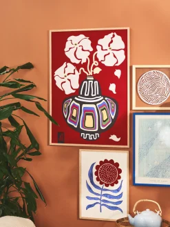 Poster Ukiyo Vase Flower Rainbow Red 50 X 70