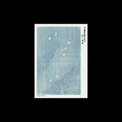 Poster Woodblock Print Blue A3