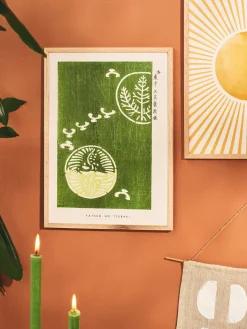 Poster Woodblock Print Green A3